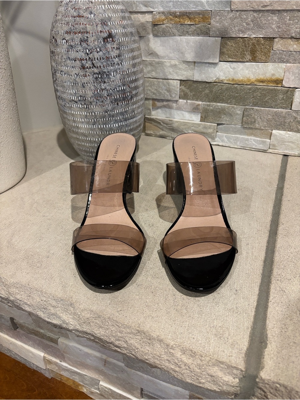 Chinese Laundry Clear Chunky Heel Slide Sandals - Picture 3 of 12